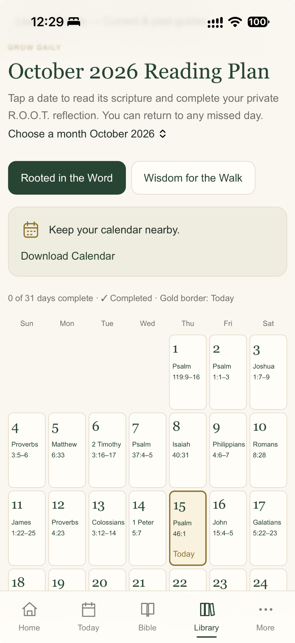 The R.O.O.T. Method app monthly Bible reading plan